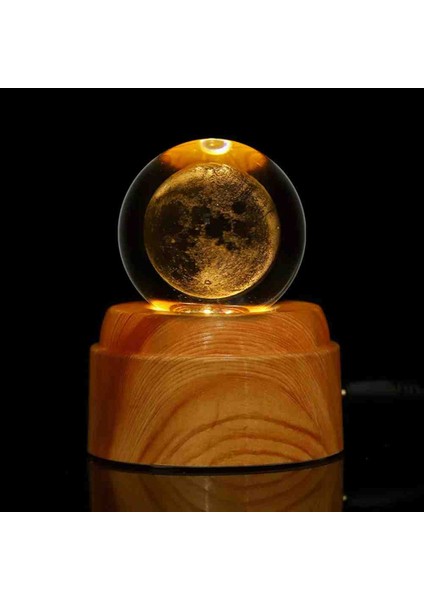 Premium Kendi Etrafında Dönen Kristal Cam Küre 3D LED Işıklı Usb’li Gece Lambası – Masaüstü Dekoratif Hediyelik Set