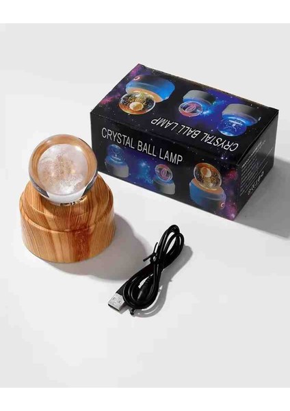Premium Kendi Etrafında Dönen Kristal Cam Küre 3D LED Işıklı Usb’li Gece Lambası – Masaüstü Dekoratif Hediyelik Set modelleri