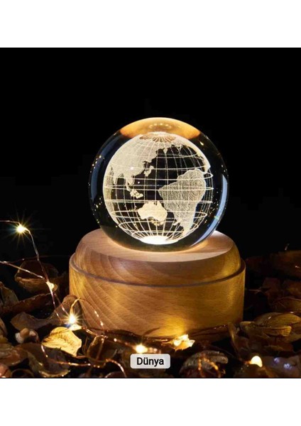 Premium Kendi Etrafında Dönen Kristal Cam Küre 3D LED Işıklı Usb’li Gece Lambası – Masaüstü Dekoratif Hediyelik Set fırsatları