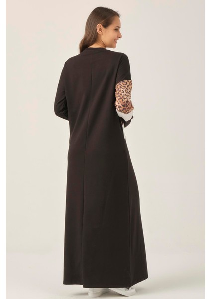 Siyah Leopar Detaylı Maxi Boy Elbise DM400 indirimleri
