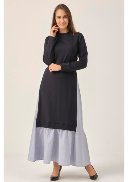 Lacivert Toka Detaylı Maxi Boy Elbise DM91006