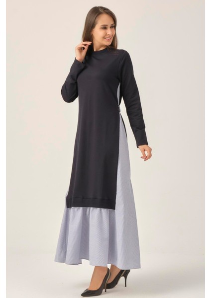 Lacivert Toka Detaylı Maxi Boy Elbise DM91006 modelleri