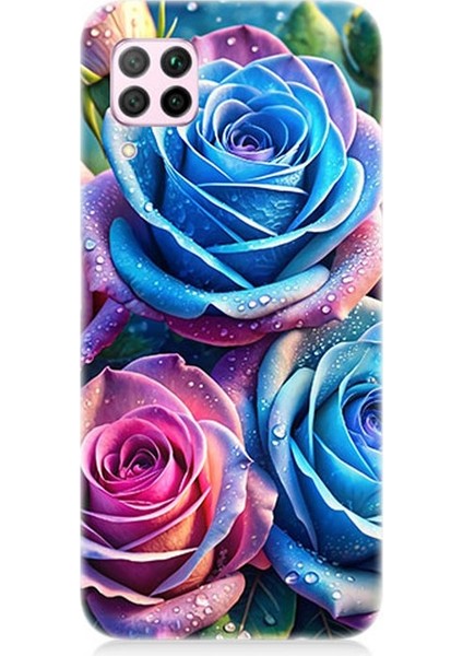 Huawei P40 Lite Uyumlu Gökkuşağı Renkli Güller Desenli Silikon Kılıf