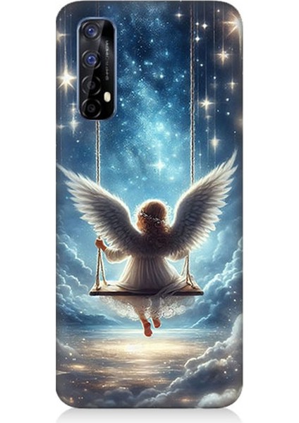 Realme 7 Uyumlu Yıldızlarla Salıncakta Melek Desenli Silikon Kılıf