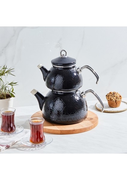 Kristal Krem Emaye Midi Çaydanlık Takımı (Yurt Dışından)