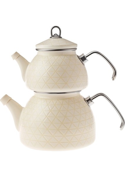 Kristal Krem Emaye Midi Çaydanlık Takımı (Yurt Dışından)