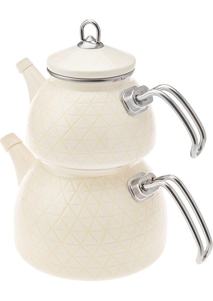 Kristal Krem Emaye Midi Çaydanlık Takımı (Yurt Dışından)