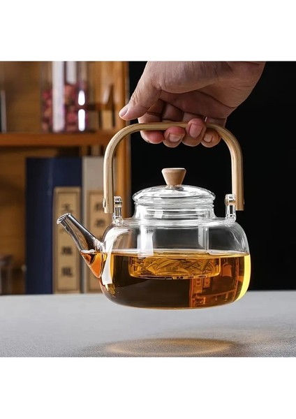 Borosilikat Cam Bambu Kapaklı ve Bambu Saplı Ki Çayı Demliği 1000 ml (Yurt Dışından)