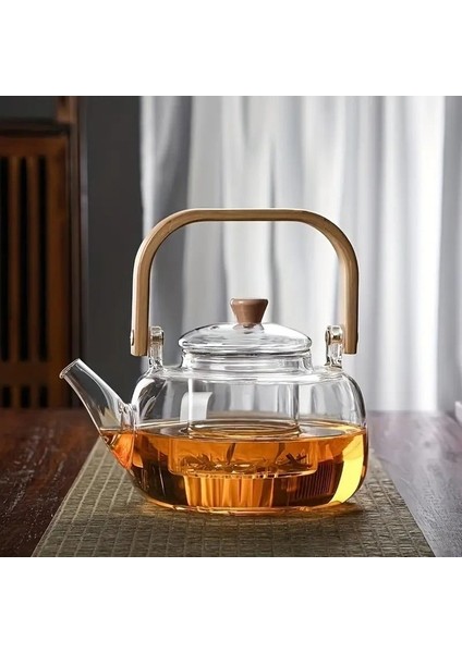 Borosilikat Cam Bambu Kapaklı ve Bambu Saplı Ki Çayı Demliği 1000 ml (Yurt Dışından)