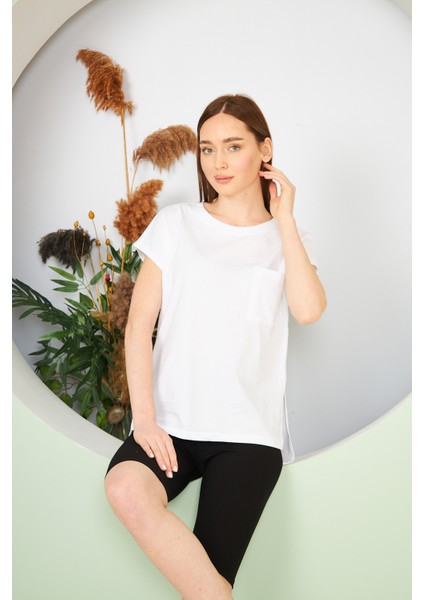 Kadın Yırtmaç ve Cep Detaylı T-Shirt fiyatları