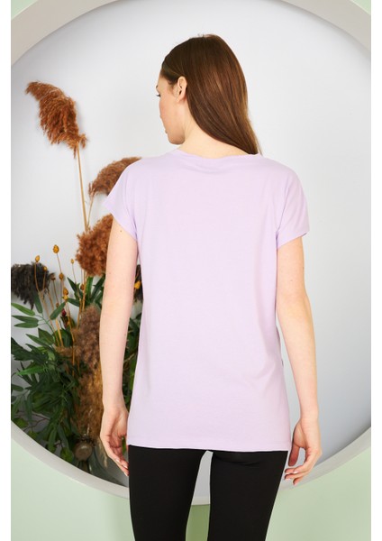 Kadın Yırtmaç ve Cep Detaylı T-Shirt