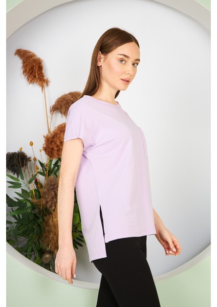 Kadın Yırtmaç ve Cep Detaylı T-Shirt