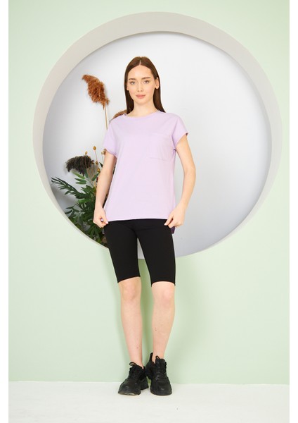 Kadın Yırtmaç ve Cep Detaylı T-Shirt