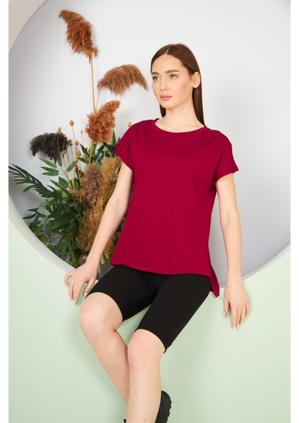 Kadın Yırtmaç ve Cep Detaylı T-Shirt modelleri
