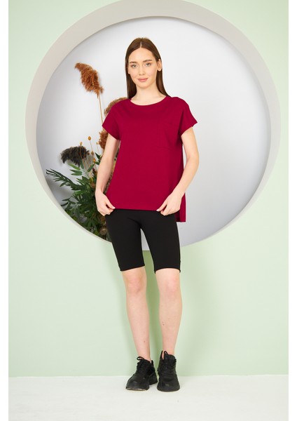 Kadın Yırtmaç ve Cep Detaylı T-Shirt