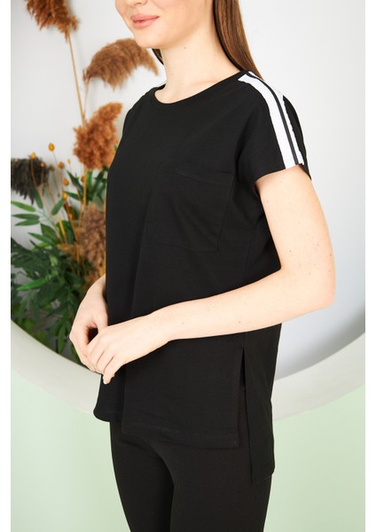 Kadın Yırtmaç ve Cep Detaylı T-Shirt modelleri