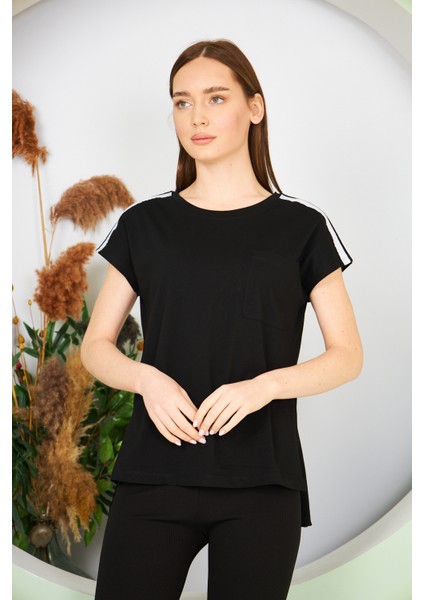 Kadın Yırtmaç ve Cep Detaylı T-Shirt fırsatları