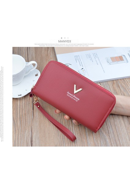 Çift Fermuarlı Uzun Debriyaj Büyük Kapasiteli Çift Katmanlı Cüzdan Cep Telefonu Çantası (Yurt Dışından)