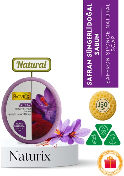 Doğal Saffron Soap Peeling Etkili Kırışma Önleyici Natural Safran Süngerli Sabun 150 gr