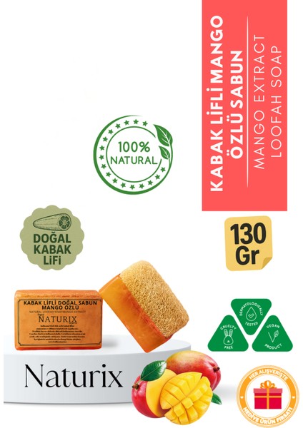 Doğal Kabak Lifli Mango Özlü Sabun Nemlendirici C Vitaminli Peeling Etkili Anti Aging Soap 130 gr