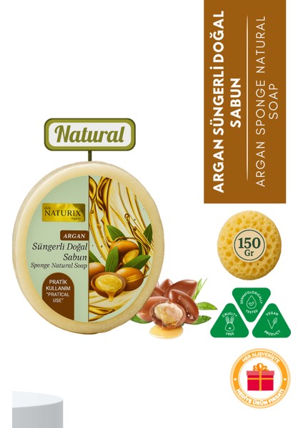 Doğal Argan Oil Soap Peeling Etkili Yumuşatıcı Natural Argan Yağlı Süngerli Sabun 150 gr