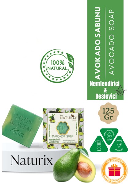 Natural Avokado Sabunu Yoğun Nemlendirici Besleyici Canlandırıcı Avocado Soap 125GR