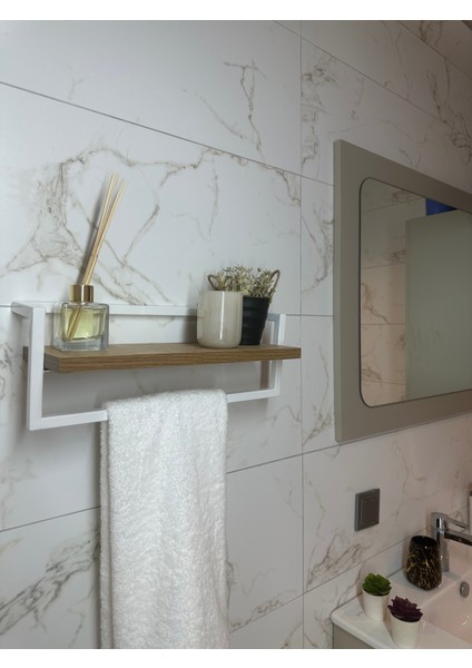 Defne Banyo Ahşap Raflı Metal Havlu, Şal Askılık fiyatları