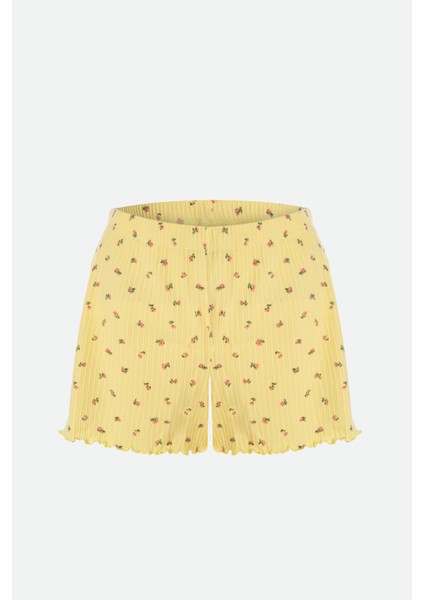 Kadın Ince Askılı Çiçekli Fiyonklu Pamuklu Şortlu Pijama Takımı