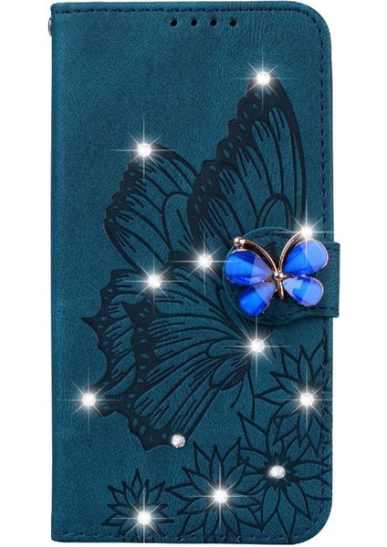 Elmas ile IPhone 16E Deri Cüzdan Büyük Kelebek Flip Case (Yurt Dışından)