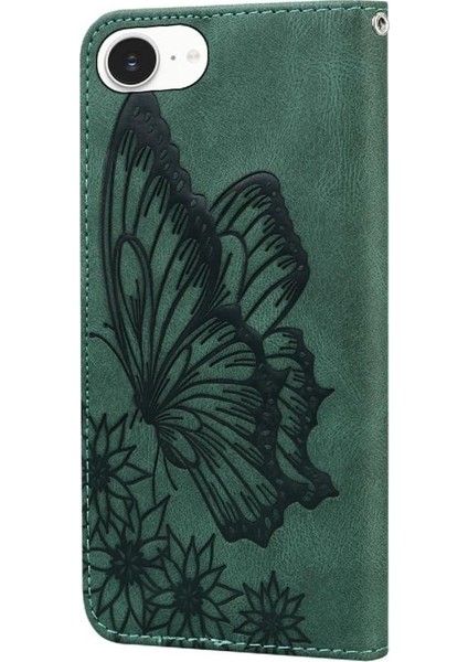 Elmas ile IPhone 16E Deri Cüzdan Büyük Kelebek Flip Case (Yurt Dışından)
