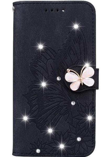 Elmas ile IPhone 16E Deri Cüzdan Büyük Kelebek Flip Case (Yurt Dışından)