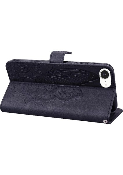 Elmas ile IPhone 16E Deri Cüzdan Büyük Kelebek Flip Case (Yurt Dışından)
