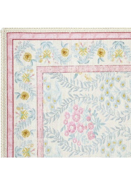 Daisy Krem Pembe Bohem Halı Dekoratif Vintage Otantik Çiçekli Ince Yazlık Yıkanabilir Şönil Halı fırsatları