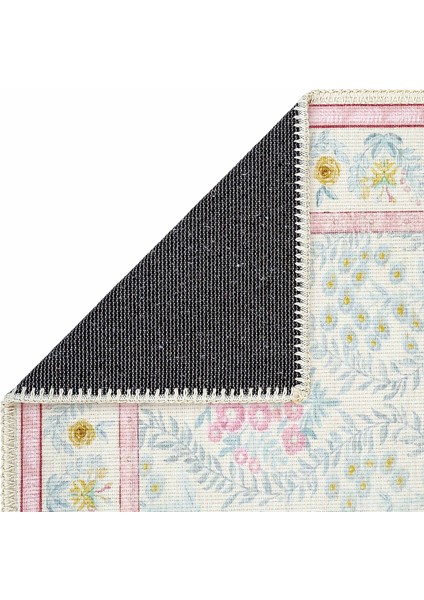 Daisy Krem Pembe Bohem Halı Dekoratif Vintage Otantik Çiçekli Ince Yazlık Yıkanabilir Şönil Halı indirimleri
