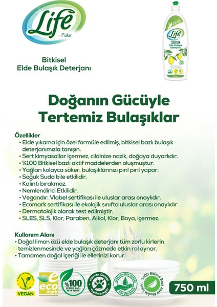 Bitkisel Elde Bulaşık Deterjanı 750 ml – Limon Özlü, Vegan, Etkili Temizlik fiyatları