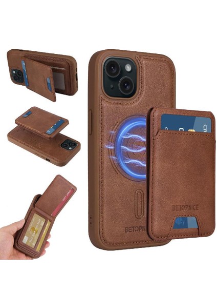 IPhone 15 Pro Max Kılıf Manyetik Araç Montaj Cüzdan Crad Yuvası ile Uyumlu (Yurt Dışından)