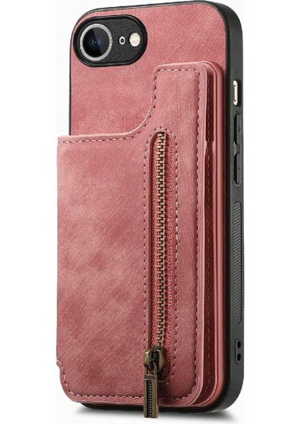 IPhone 16E Vintage Fermuar Cüzdan Kılıf Katlanabilir Arka Kapak Standı (Yurt Dışından)