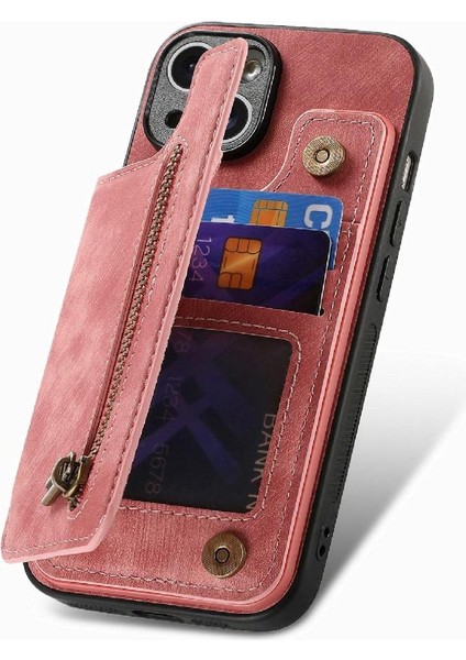 IPhone 16E Vintage Fermuar Cüzdan Kılıf Katlanabilir Arka Kapak Standı (Yurt Dışından)