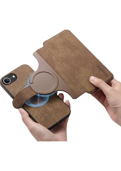 IPhone 16E Retro Mıknatıs Koruyucu Malzeme Flip Case Cüzdan Kart Standı (Yurt Dışından)