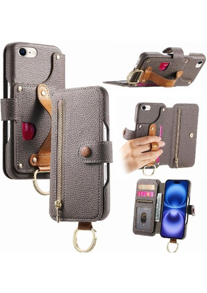 IPhone 7/8 Kılıf Fermuar Bileklik Cüzdan Crad Yuvası Standı ile Uyumlu (Yurt Dışından)