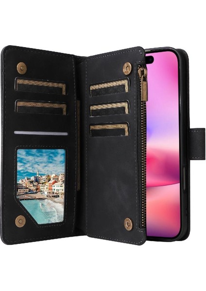 IPhone 16 Pro Fermuarlı Cebi ile Uyumlu Saf Renk Nakit Yuvaları 9 (Yurt Dışından)