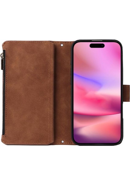 IPhone 16 Pro Fermuarlı Cebi ile Uyumlu Saf Renk Nakit Yuvaları 9 (Yurt Dışından) modelleri