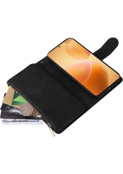 IPhone 12 Pro Fermuarlı Cep Kılıfı Bilek Kayışı 9 Kart Tutucu ile Uyumlu (Yurt Dışından)