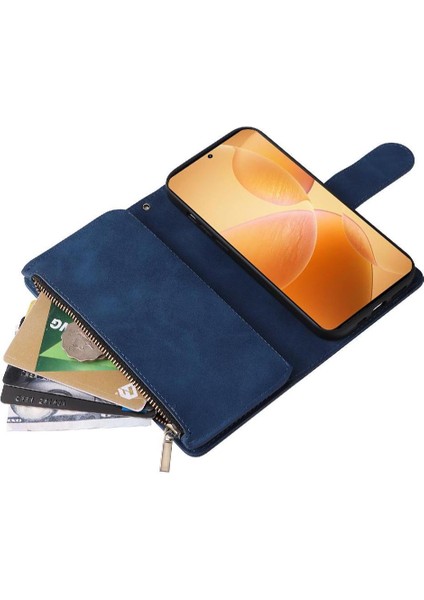 IPhone 12 Mini Fermuarlı Cebi ile Uyumlu 9 Kart Tutucu Saf Renk (Yurt Dışından)