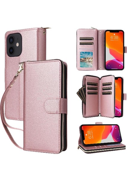 IPhone 12 Cüzdan Kılıf Crossbody ve Bilek Kayışı Pu Deri ile Uyumlu (Yurt Dışından)