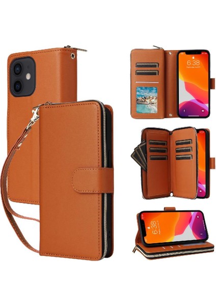IPhone 12 Cüzdan Kılıf Crossbody ve Bilek Kayışı Pu Deri ile Uyumlu (Yurt Dışından)