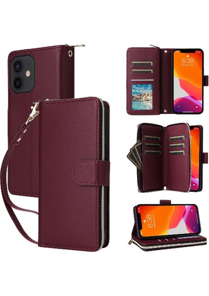IPhone 12 Pro Cüzdan Kılıf 9 Kart Tutucu Manyetik Kapatma ile Uyumlu (Yurt Dışından)