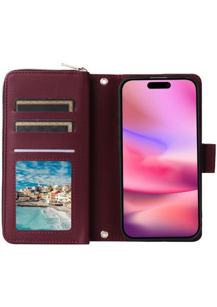 IPhone 14 Plus Cüzdan Kılıf 9 Kart Tutucu Manyetik Kapatma ile Uyumlu (Yurt Dışından)