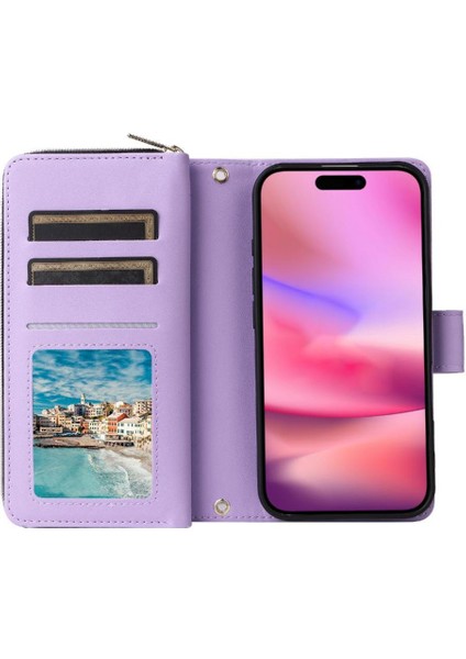 IPhone 15 Pro Cüzdan Kılıf ile Uyumlu 9 Kart Tutucu Fermuarlı Cebi Pu (Yurt Dışından)