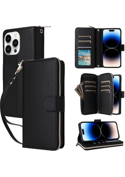 IPhone 14 Pro Cüzdan Kılıf Crossbody ve Bilek Kayışı Pu 9 ile Uyumlu (Yurt Dışından)